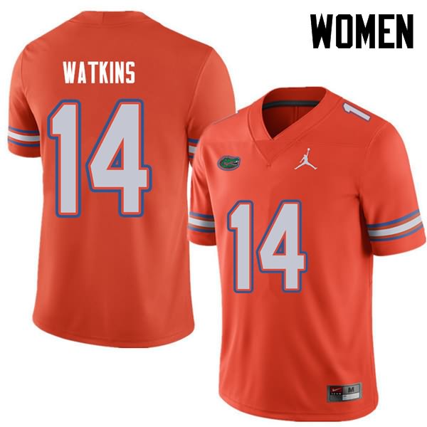 Women's NCAA Florida Gators Justin Watkins #14 Stitched Authentic Jordan Brand Orange College Football Jersey LOM7365XP